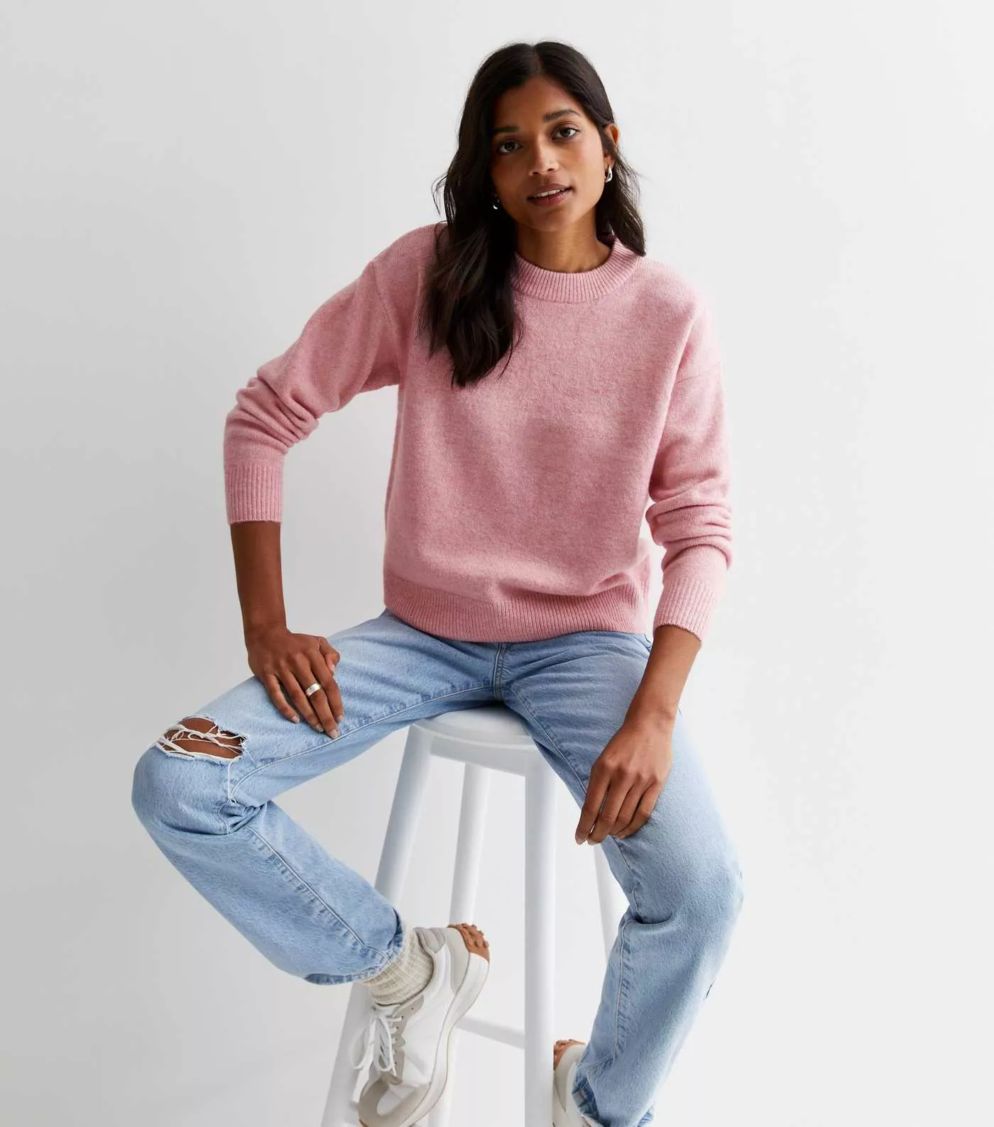 Pink Knit Crew Neck Jumper