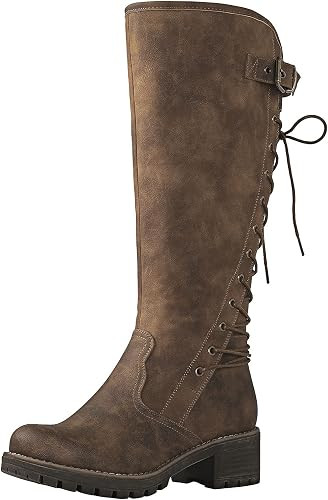 GLOBALWIN Women's Lace Up Back Knee High Fashion Boots | Amazon (US)
