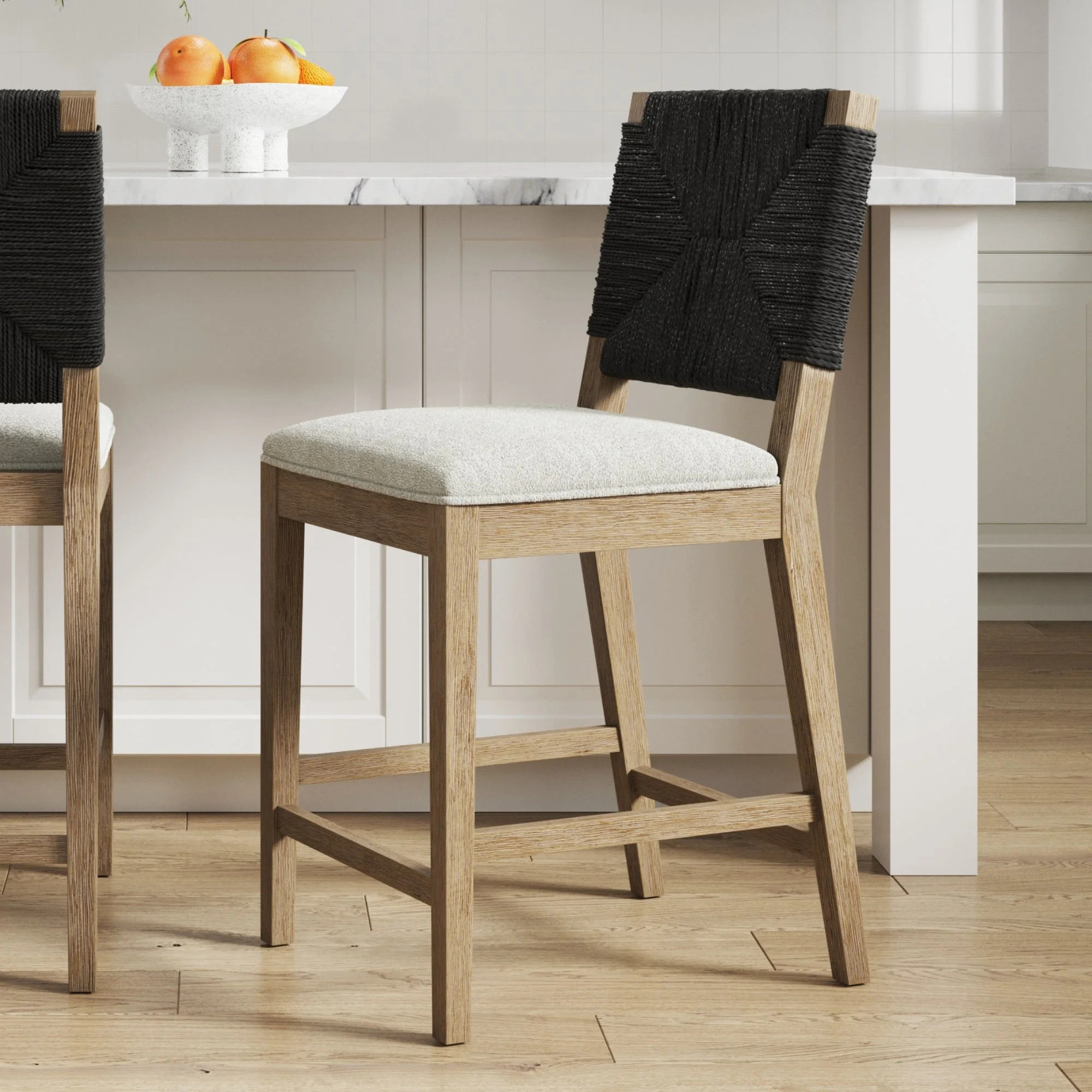 Nathan James Beacon Bohemian Boucle Bar Stool, Upholstered Bar Stool or Island Chairs for Kitchen... | Walmart (US)