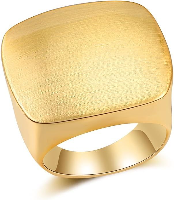 Gold and Silver Rings for Women, Chunky Signet Statement Rings Gold Plated Band Ring Wide Metal S... | Amazon (US)