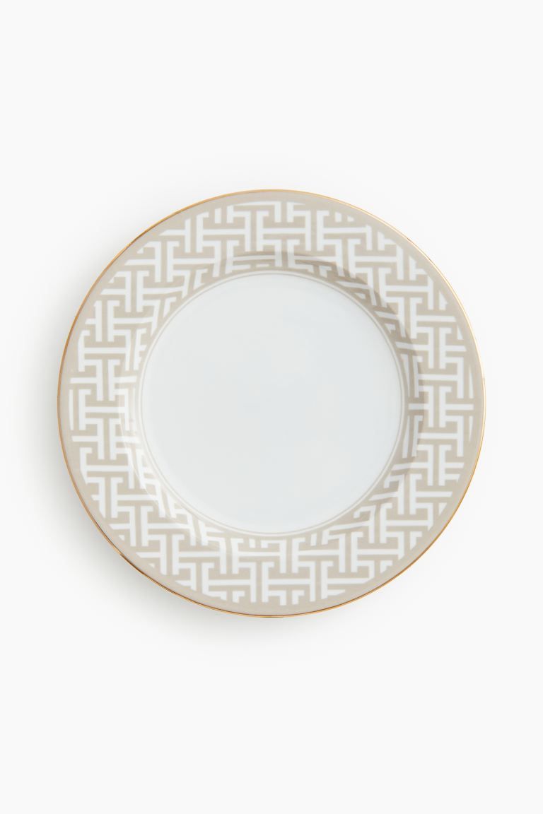 Porcelain Plate - Light beige/patterned - Home All | H&M US | H&M (US + CA)