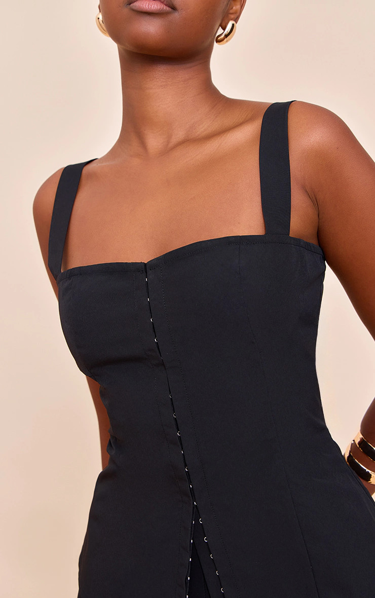 Black Hook And Eye Strappy Longline Top | Tops | PrettyLittleThing US