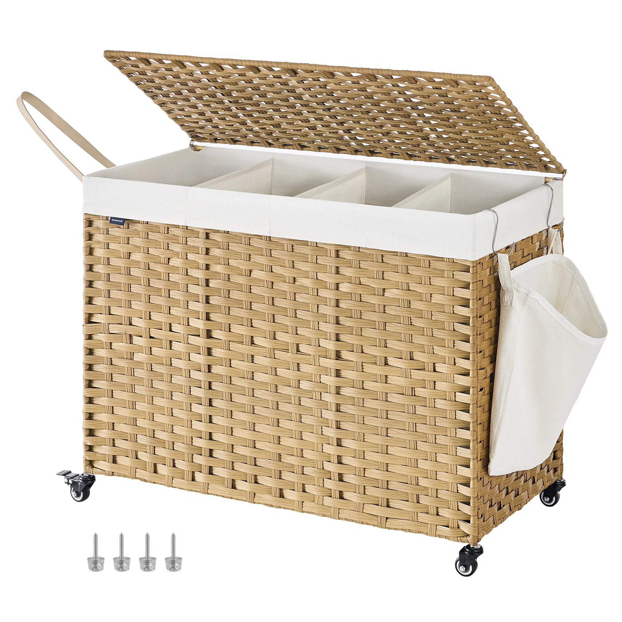 Laundry Hamper With Lid, 38.3 Gallons (145 L), Rolling Laundry Basket With Wheels, 2-Section Synt... | Wayfair North America