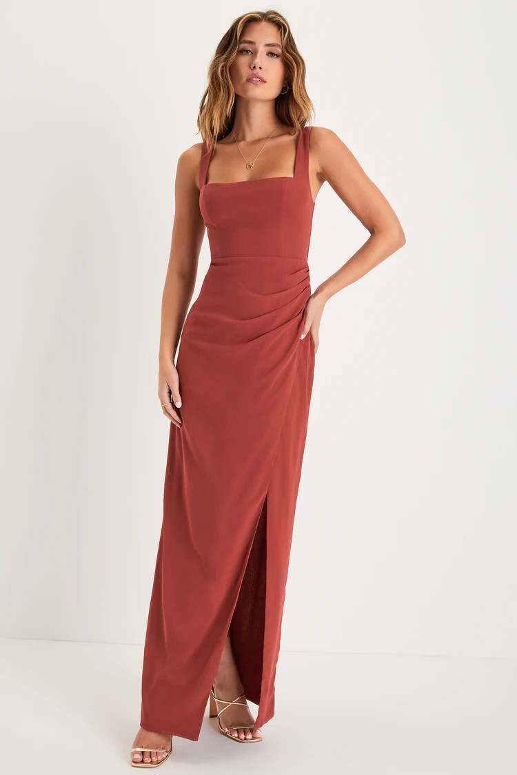 Glamorous Disposition Rust Ruched Maxi Dress | Lulus