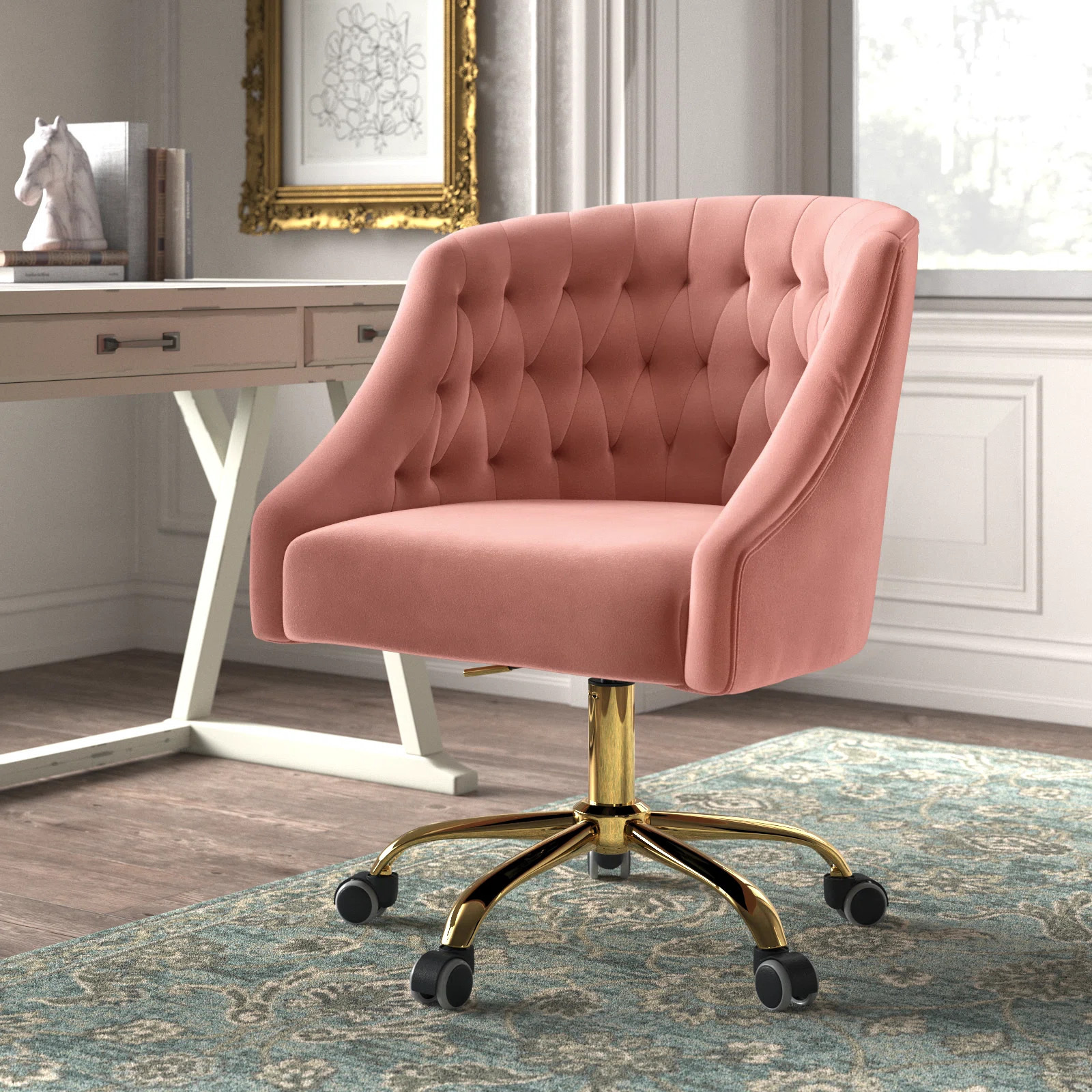 Louise 35.5'' H Velvet Hand-Curated Task Chair with Button Tufted | Wayfair North America