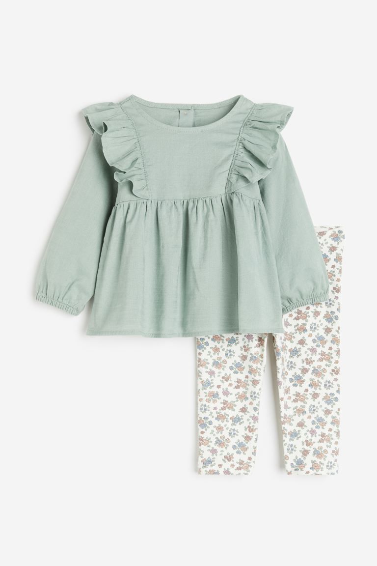 2-piece Blouse and Leggings Set - Dusty green - Kids | H&M US | H&M (US + CA)