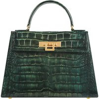 Fonteyn Large Orinoco 'Croc' Print Calf Leather Handbag - Metallic Green - 2 | Lalage Beaumont