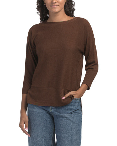 Extrafine Merino Wool Dolman Sleeve Ribbed Hem Sweater | TJ Maxx
