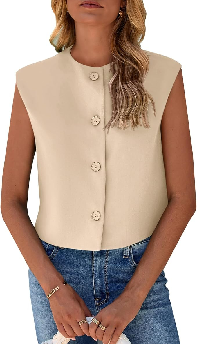 PRETTYGARDEN Women's Summer Suit Vest 2025 Dressy Casual Crop Tops Business Work Office Clothes T... | Amazon (US)