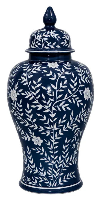 Navy Blue & White Chinoiserie Jar 14" | The Enchanted Home