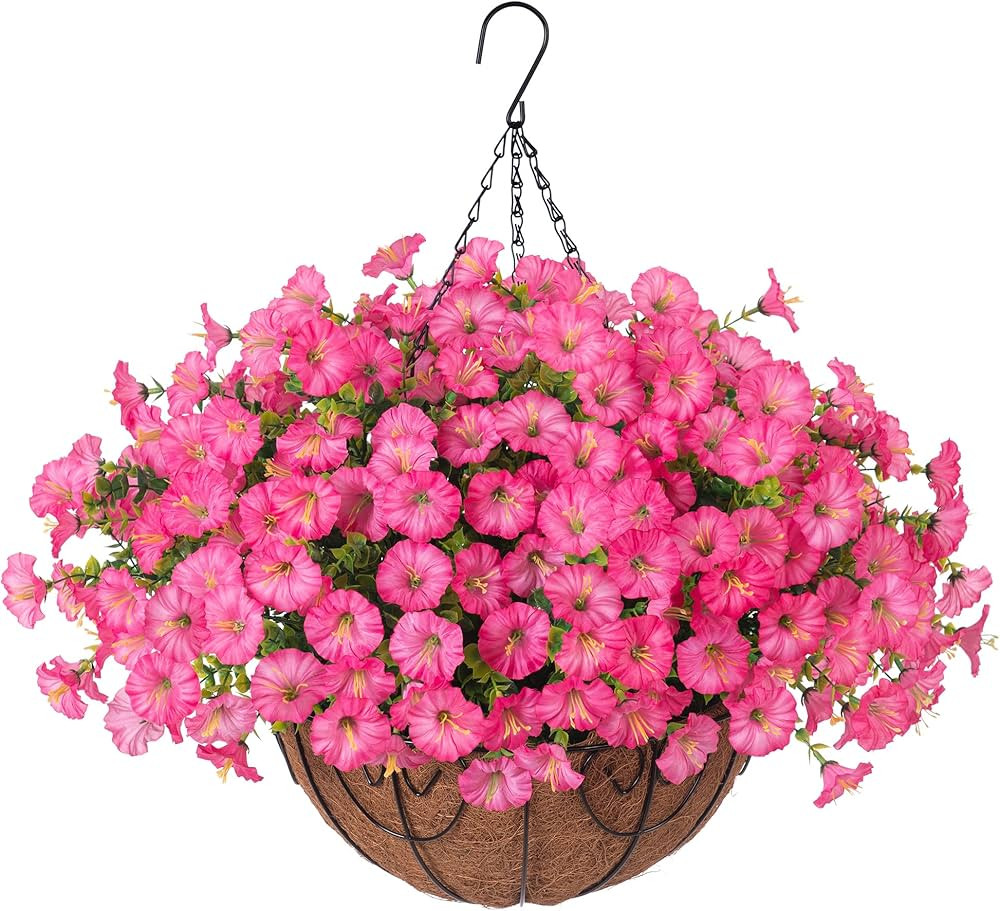 Artificial Faux Hanging Plants Flowers Basket for Outdoors Outside Spring Summer Decoration, Silk... | Amazon (US)