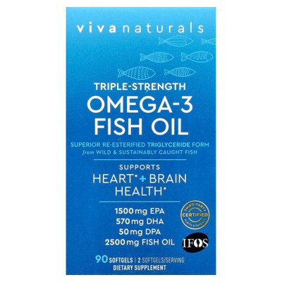 Viva Naturals Omega-3 Fish Oil, Triple Strength, 2,500 mg, 90 Softgels | Target