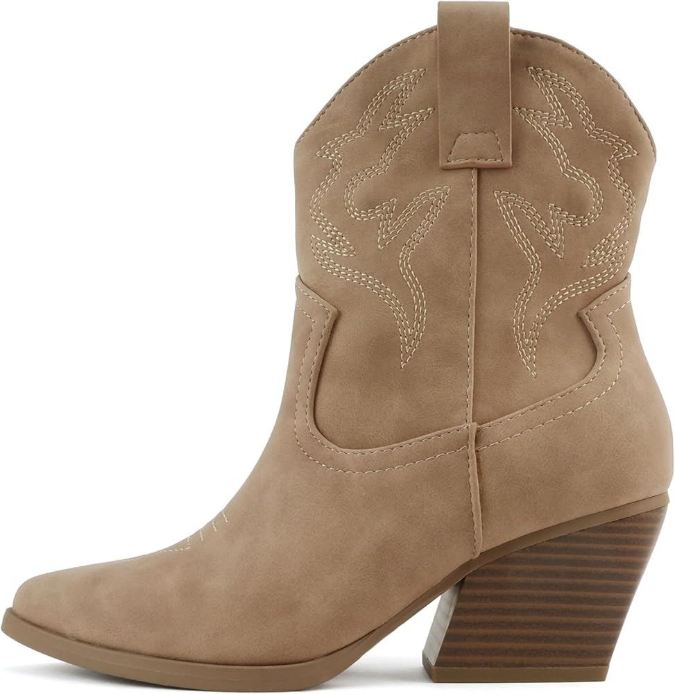 Soda “BLAZING” ~ Women Western Bootie Pointe Toe with Low Heel (Wide Fit Available) | Amazon (US)