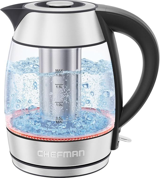 Chefman 1.8L 1500W Glass Electric Kettle with Tea Infuser, Keep Warm, Auto Shut Off, BPA Free - S... | Amazon (US)