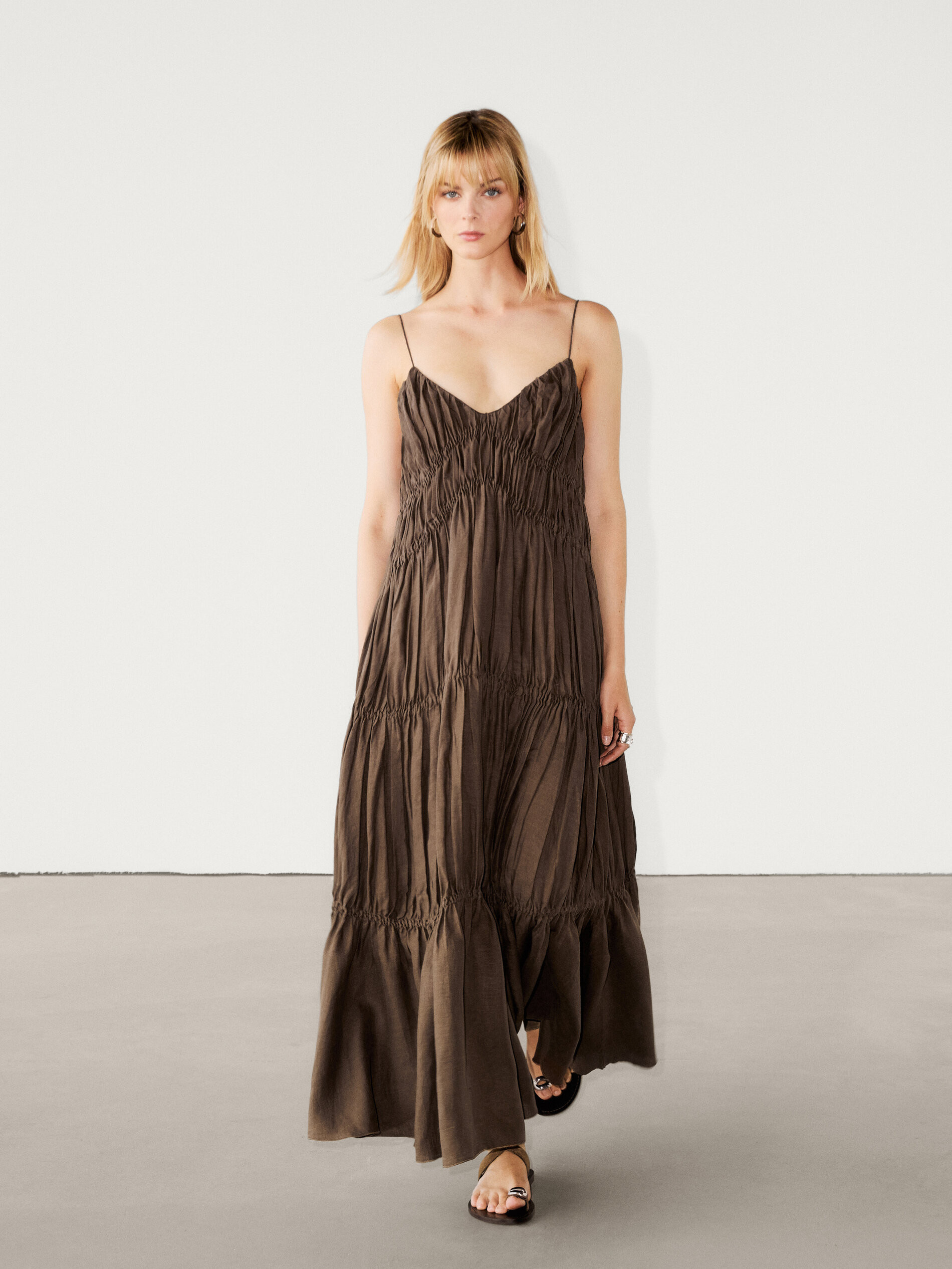 Long dress with gathered detailing | Massimo Dutti UK