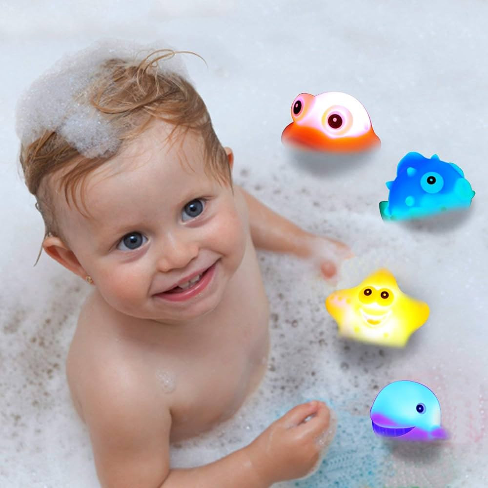 Bath Toys, 8 Pcs Light Up Floating Rubber Animal Toys Set, Flashing Color Changing Light in Water... | Amazon (US)
