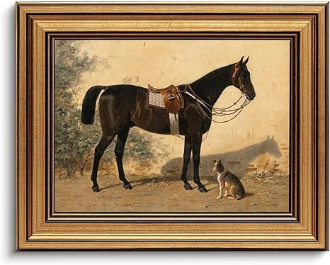 Gold Framed Wall Art Vintage Horse and Dog Canvas Art Farmhouse Animals Picture Wall Decor Antiqu... | Amazon (US)