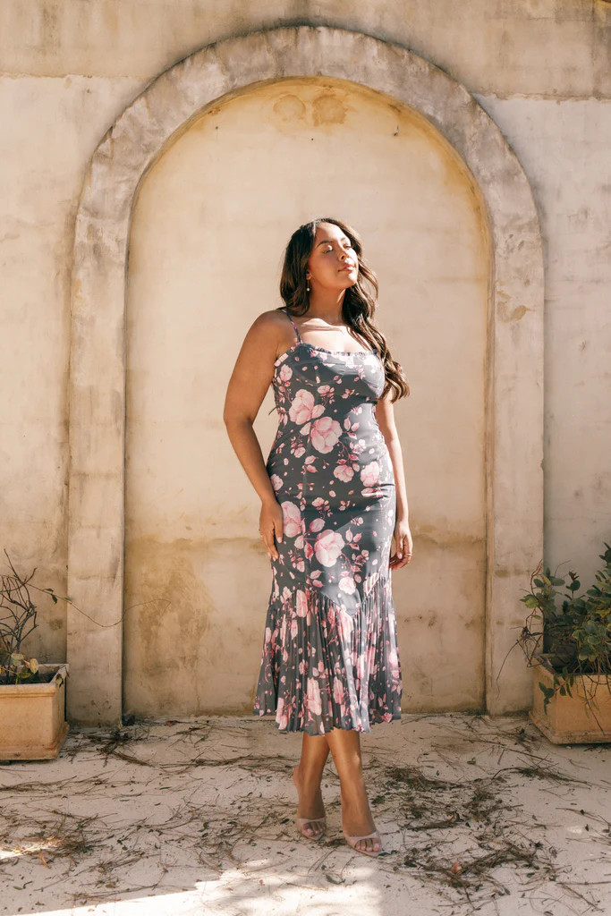 Ashton Midi Dress - Steel Gray Floral | Petal & Pup (US)