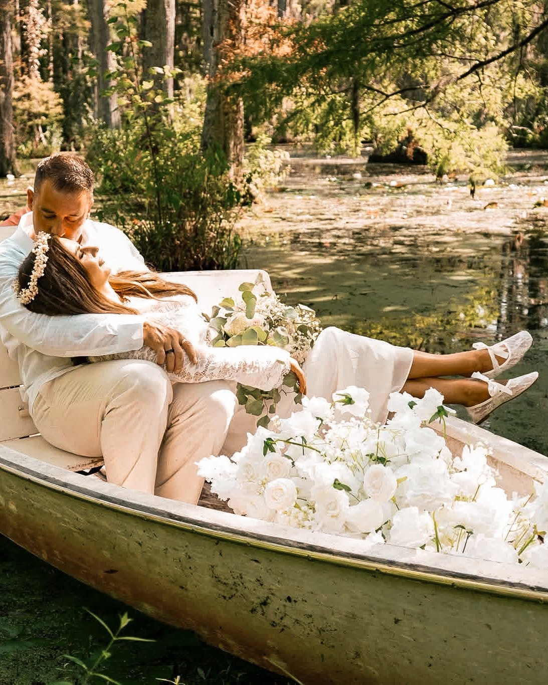Wedding enegagement photos styling 
White faux floral bouquets large
Lace wedding dress-size 2 tts
White lace ballet flats-tts
Babys breath crown 
Mens linen pants
Mens long sleeve linen shirt