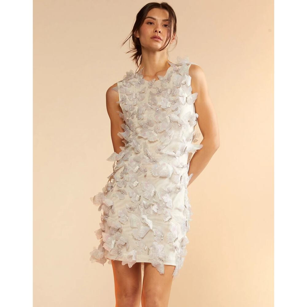 NEW Cynthia Rowley Ivory Butterfly Embellished Mini Dress Sleeveless Round Neck | Poshmark