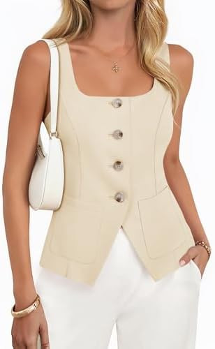 Yousify Womens Suit Vest Button Down Blazer Vest Tops 2026 Summer Sleeveless Tank Top Business Sq... | Amazon (US)