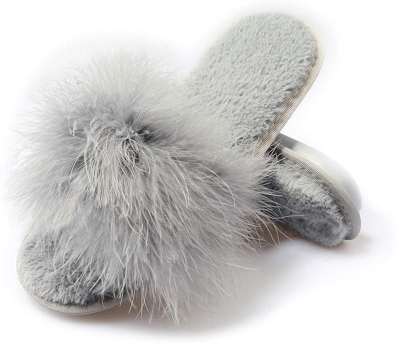 Fur Story Women's Furry Slippers Open Toe Fuzzy Slippers Memory Foam Fluffy House Slippers | Amazon (US)