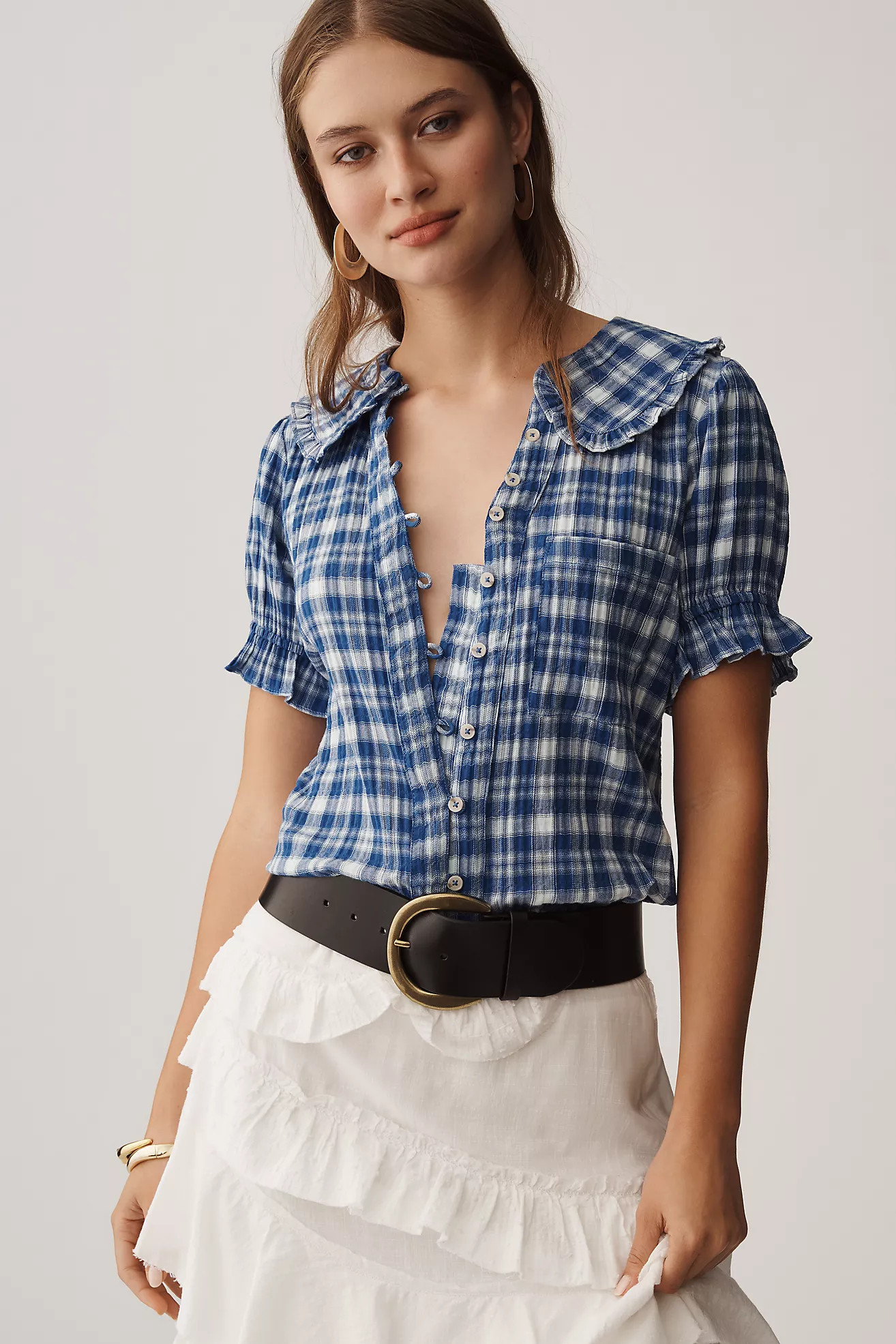 The Keira Plaid Blouse by Pilcro | Anthropologie (US)
