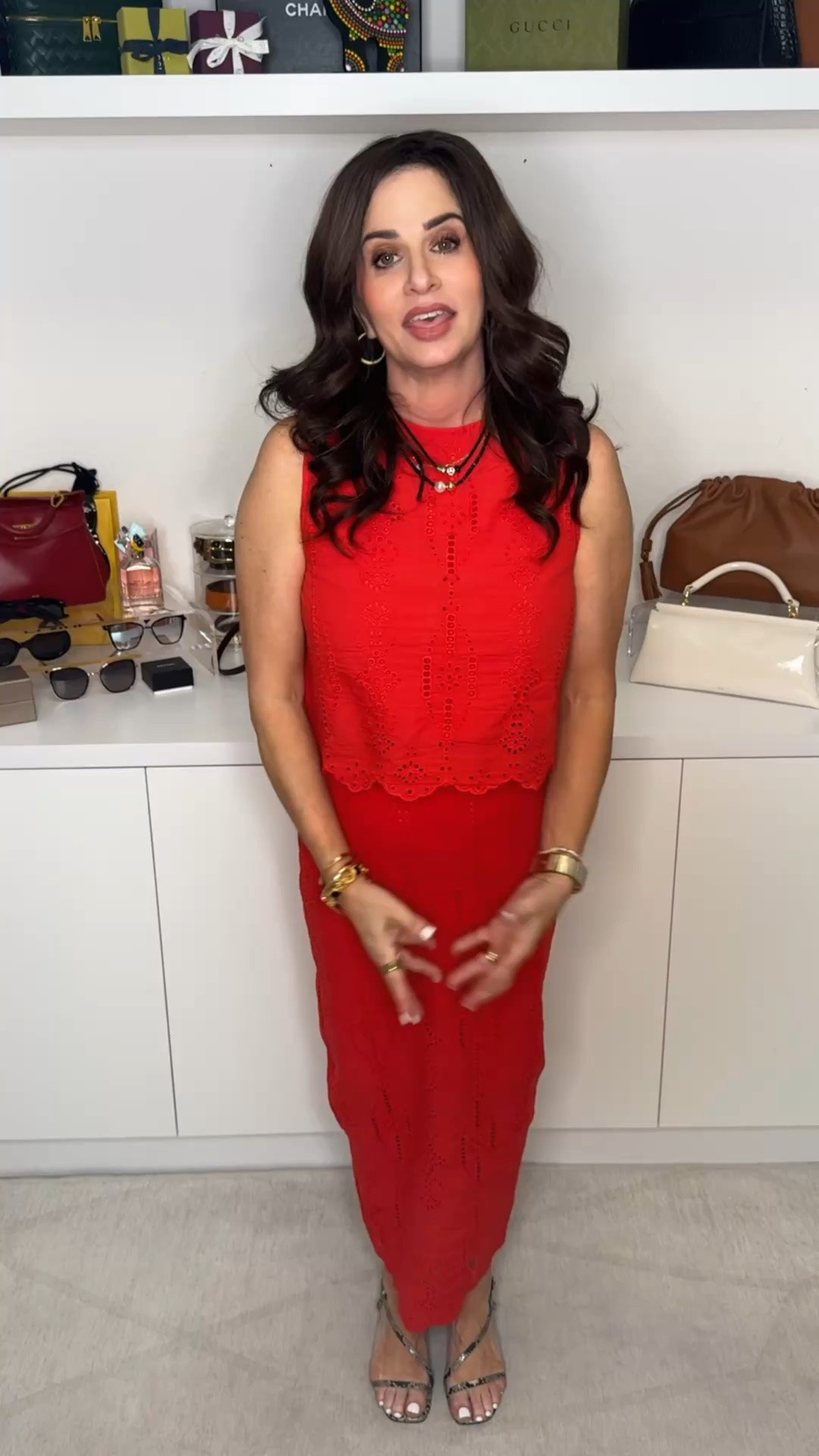 Such a pretty, dainty set. Sold together. The pieces have eyelet and scalloped detailing. Fully lined but does have an open back . Wearing a sm. This is a perfect summer look for many occasions. Available in several colors .

#LTKootd #LTKPetite #LTKOver40
