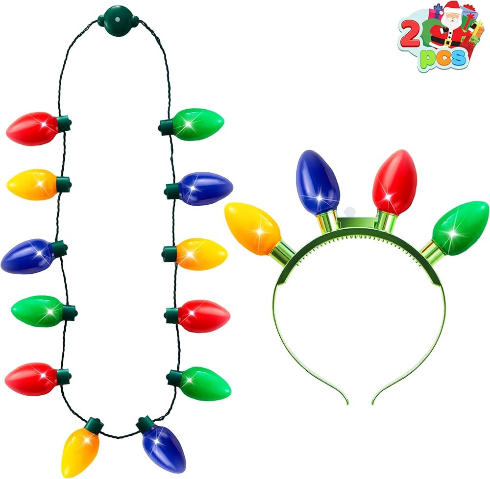 JOYIN Christmas 2 Pack Accessories, Christmas Necklace with 12 Light Bulbs and Christmas Headband... | Amazon (US)