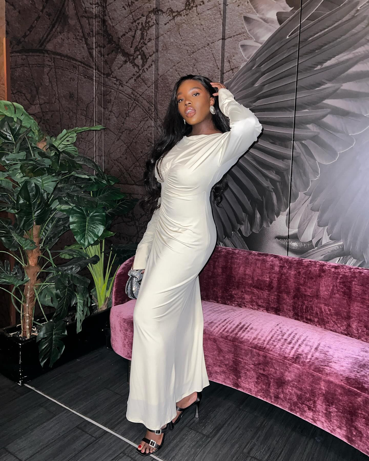 Date night gown with a mini sparkly bag 