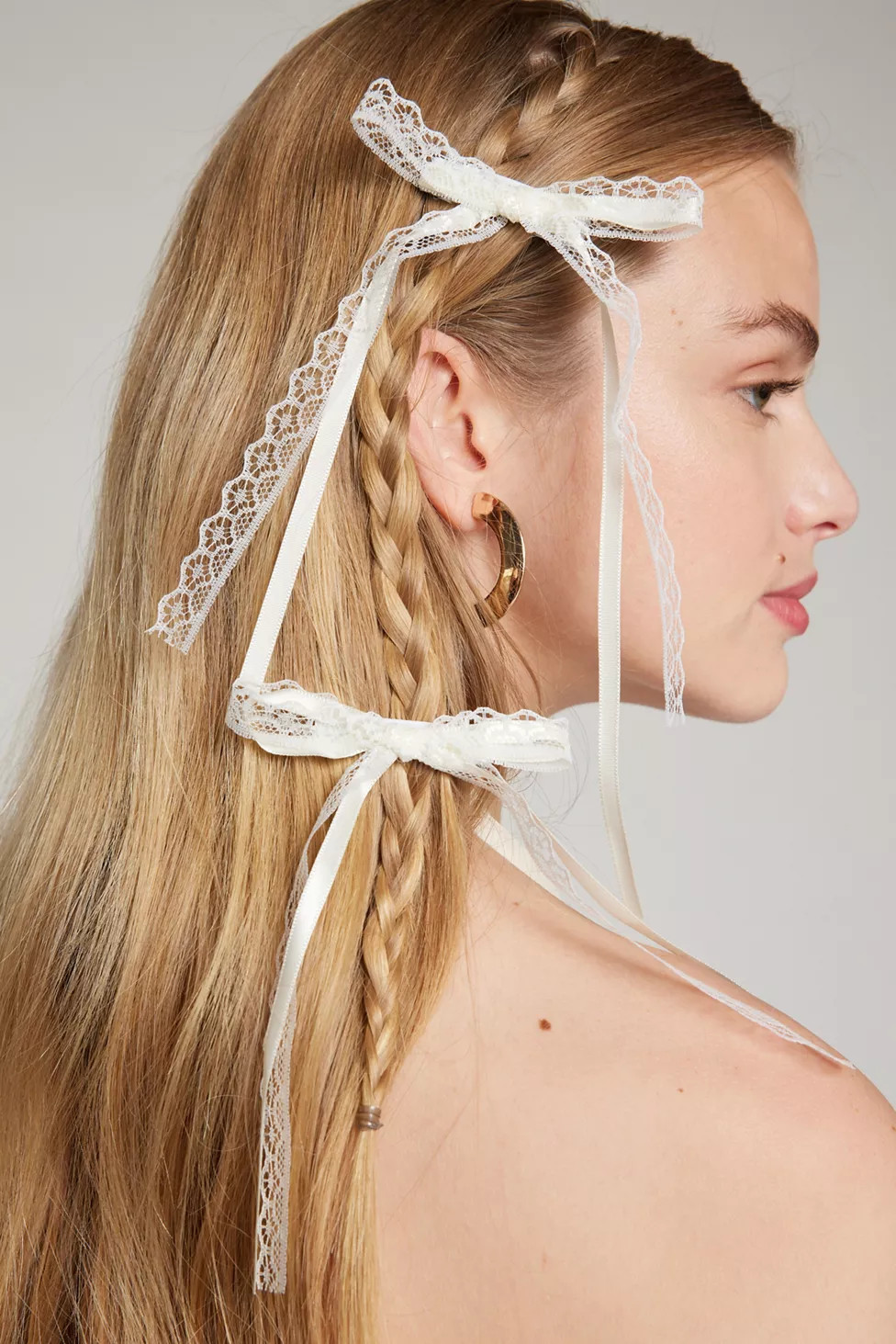 Slim Satin & Lace Hair Bow Barrette Set | Urban Outfitters (US and RoW)