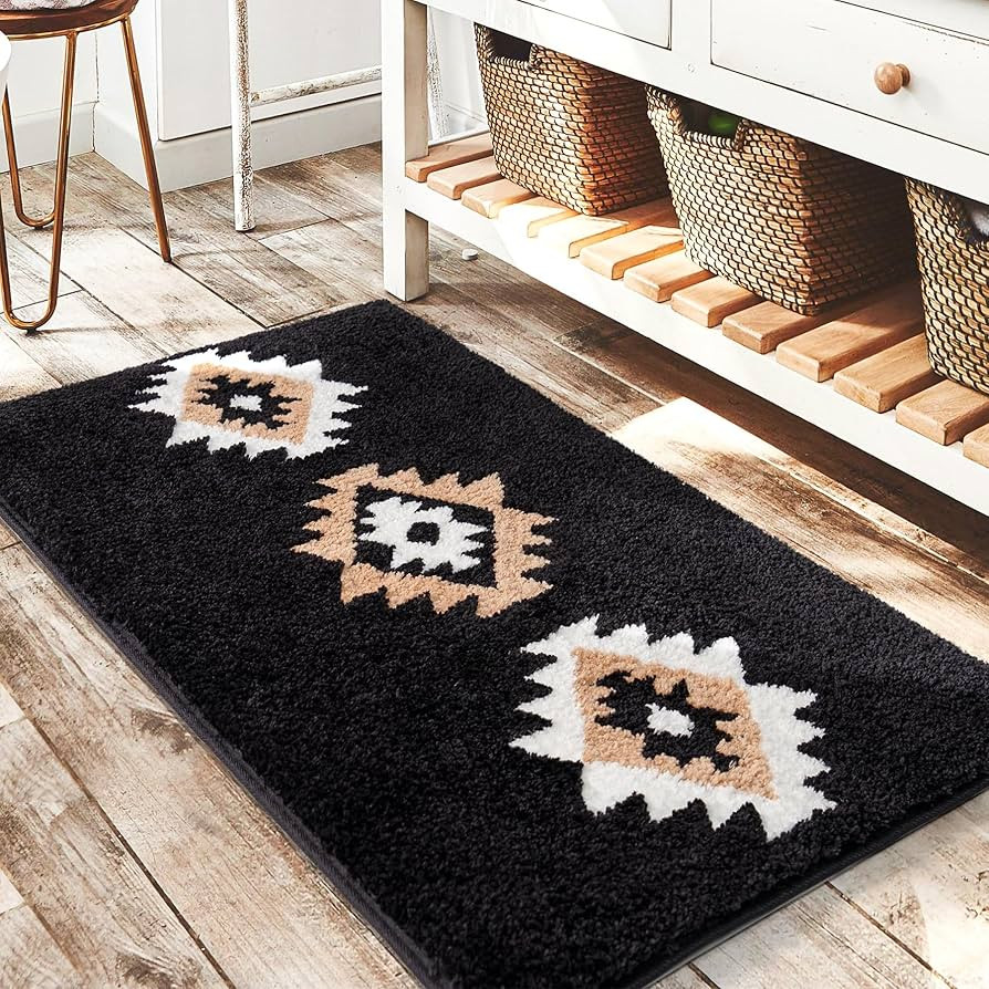 DEXDE Boho Bathroom Rugs Black Aztec Bath Mat Non Slip Western Geometric Bath Rug Luxury Soft Abs... | Amazon (US)