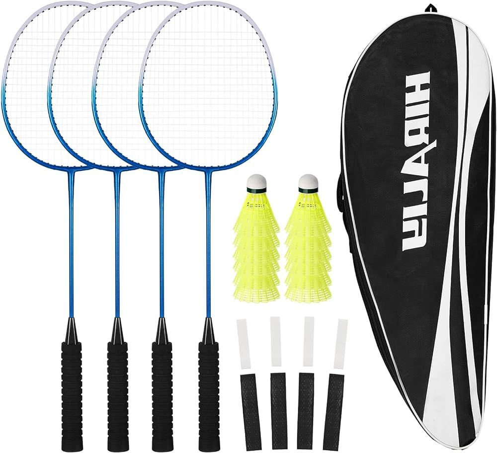 HIRALIY Badminton Rackets Set of 4 for Outdoor Backyard Games, Including 4 Rackets, 12 Nylon Shut... | Amazon (US)