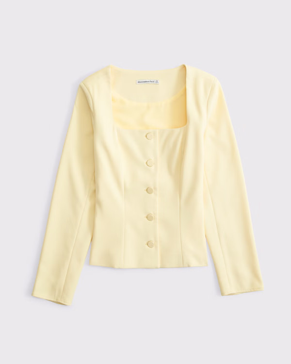 Women's Long-Sleeve Squareneck Tailored Vest | Women's Tops | Abercrombie.com | Abercrombie & Fitch (US)