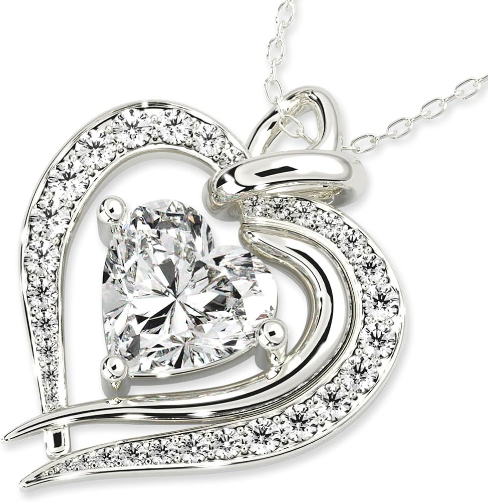 925 Sterling Silver Heart Necklace - Birthstone Elegant Pendant for Women, Trendy and Dainty Silv... | Amazon (US)