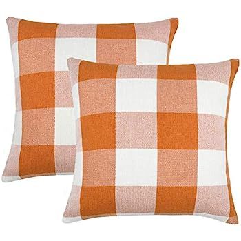 4TH Emotion Set of 2 Orange and White Buffalo Check Plaid Throw Pillow Covers Cushion Case Cotton... | Amazon (US)