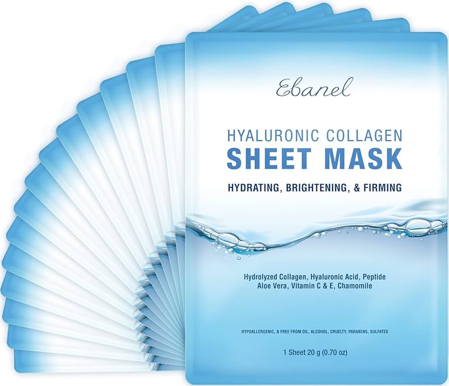 Ebanel 15 Pack Collagen Peptide Hydrating Face Masks, Instant Brightening Firming Anti Aging Face... | Amazon (US)