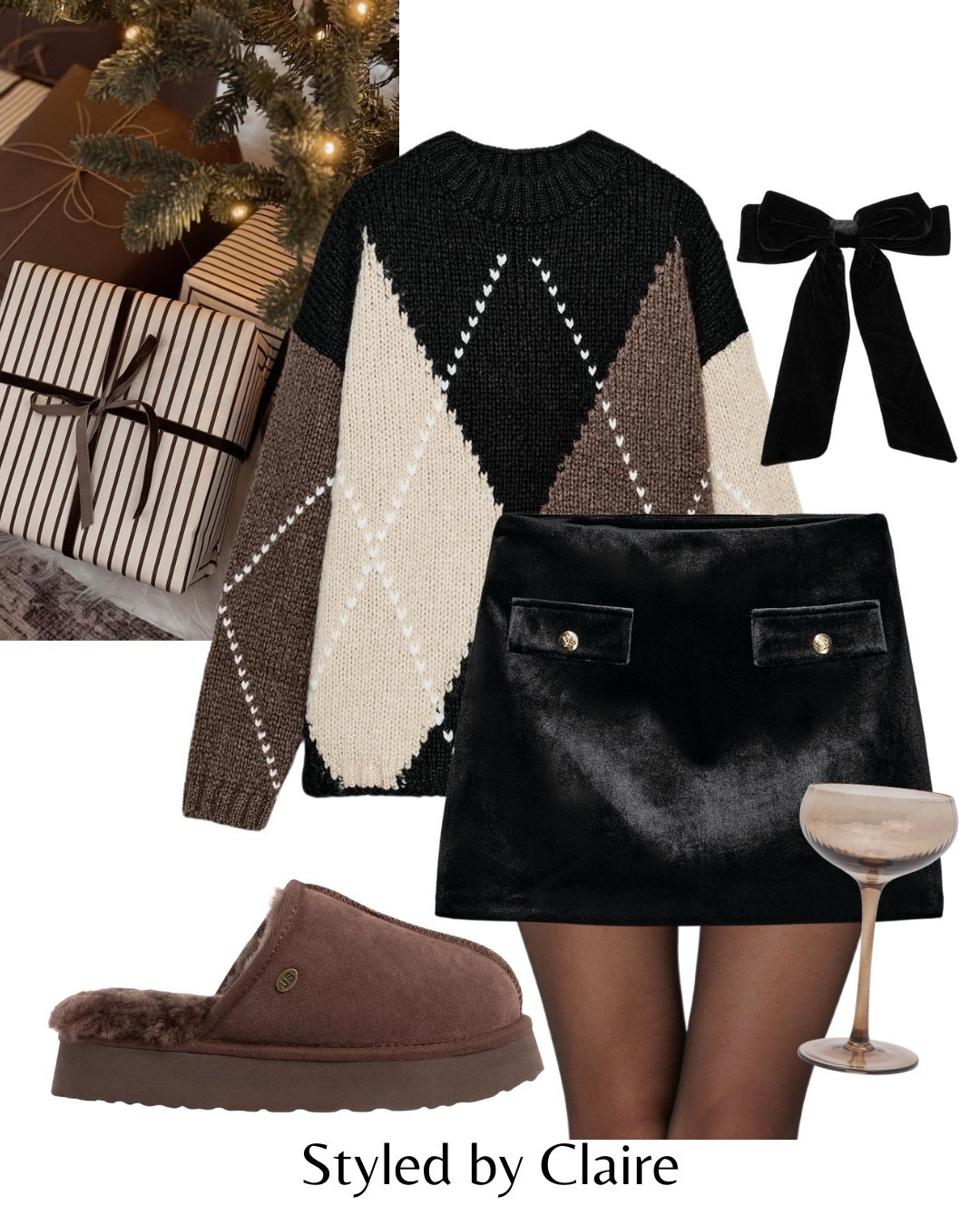Cozy for Christmas Day🐻
Tags: Zara viral trending fashion trend diamond knit jumper black brown velvet skirt hair bow clip sheepskin slippers chocolate brown festive winter wonderland at home women’s chic style

#LTKshoes #LTKfestive #LTKstyletip