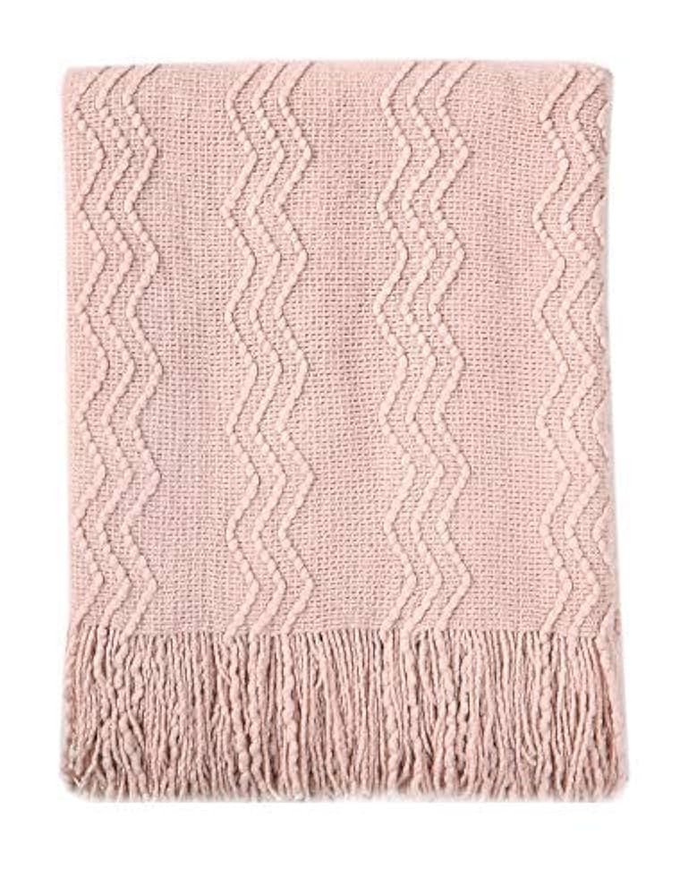 BOURINA Pink Throw Blanket 50x60 Inches Throw Textured Solid Soft Sofa Throw Couch Cover Knitted ... | Amazon (US)