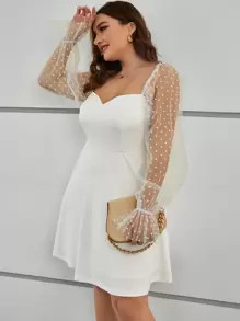 SHEIN Unity Plus Contrast Dobby Mesh Flounce Sleeve Dress SKU: sf2210106109540663(100+ Reviews)$1... | SHEIN