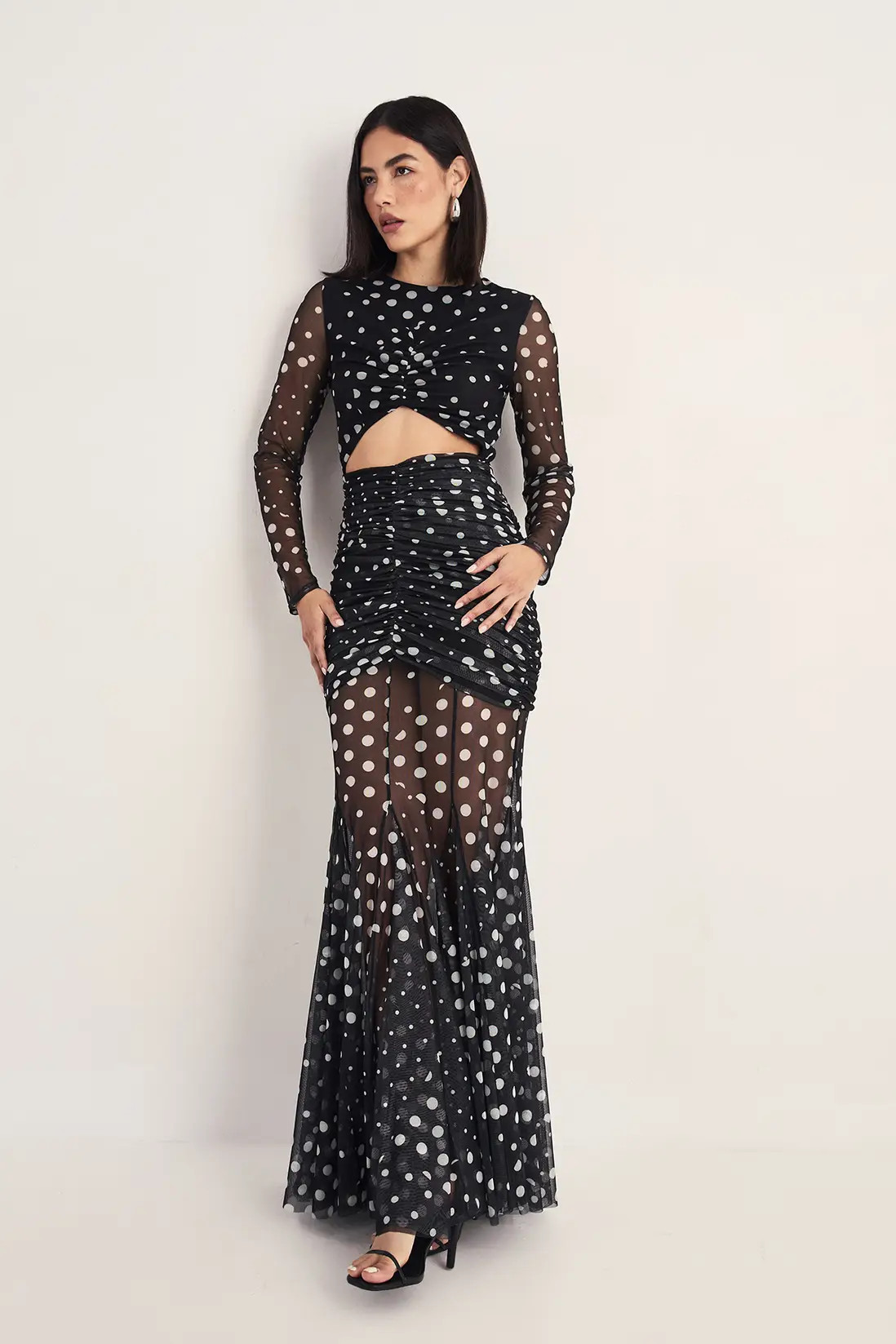 Mesh Cut Out Polka Dot Print Maxi Dress | Nasty Gal US