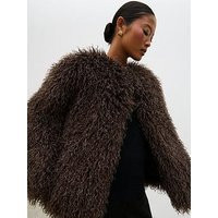Pretty Lavish Irie Crew Neck Fur Jacket - Brown | Very (UK)