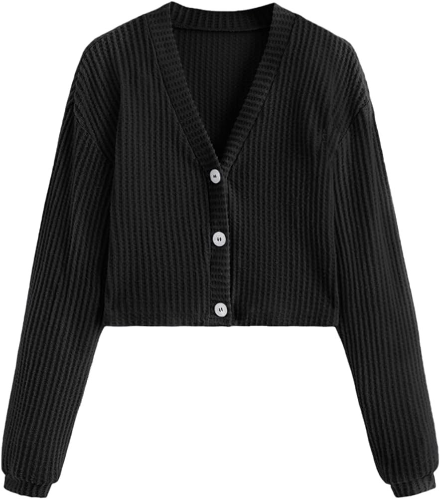 SweatyRocks Women's Long Sleeve Button Front V Neck Soft Knit Cardigan Sweaters | Amazon (US)
