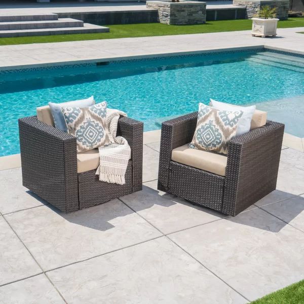 Billie-Anne Outdoor Swivel Patio Chair with Cushions (Set of 2) | Wayfair Professional