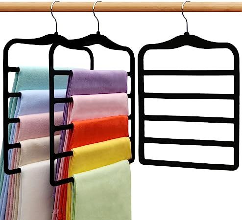 Closet Organizers and Storage,3 Pack Velvet Pants-Hangers-Space-Saving,Non Silp 5 Tier Organizati... | Amazon (US)