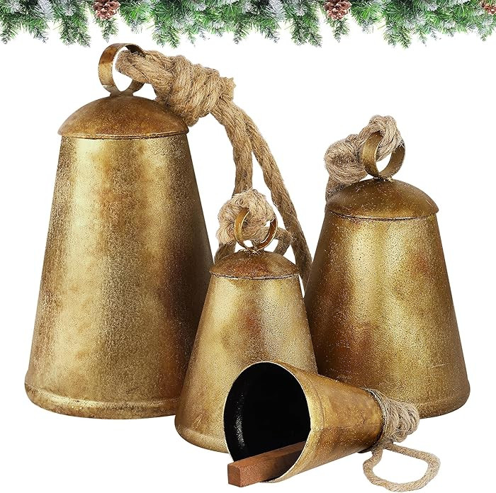 Fovths 4 Pack Huge Christmas Cow Bells Giant Hanging Metal Cone Bells Vintage Harmony Cow Bells w... | Amazon (US)