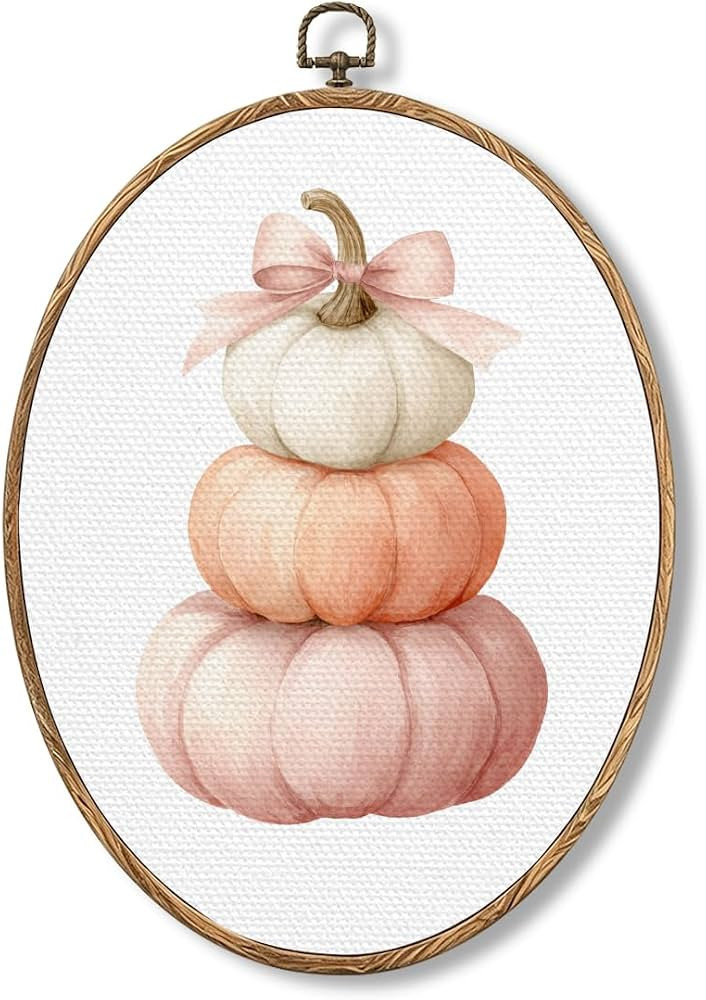 Fall Oval Wall Art, Pink Bow Pumpkin Fall Wall Decor, Autumn Decoration | Amazon (US)