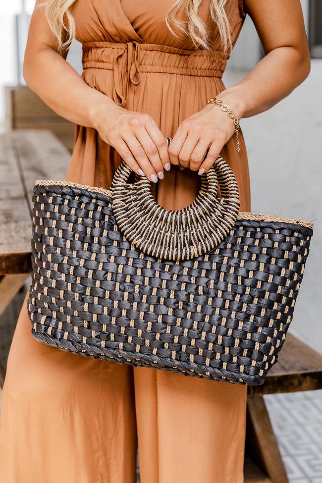 Trendy Moment Black Woven Straw Purse | Pink Lily