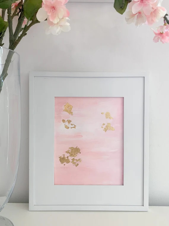 Blush - Original abstract watercolor painting. Contemporary style with gold leaf embellishment. P... | Etsy (US)