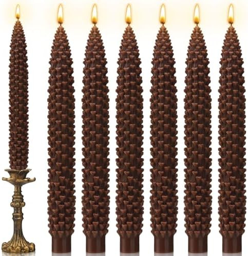 Nuanchu 6 Pcs Pinecone Shaped Taper Candles Brown Pinecone Candle Autumn Table Centerpieces Harve... | Amazon (US)